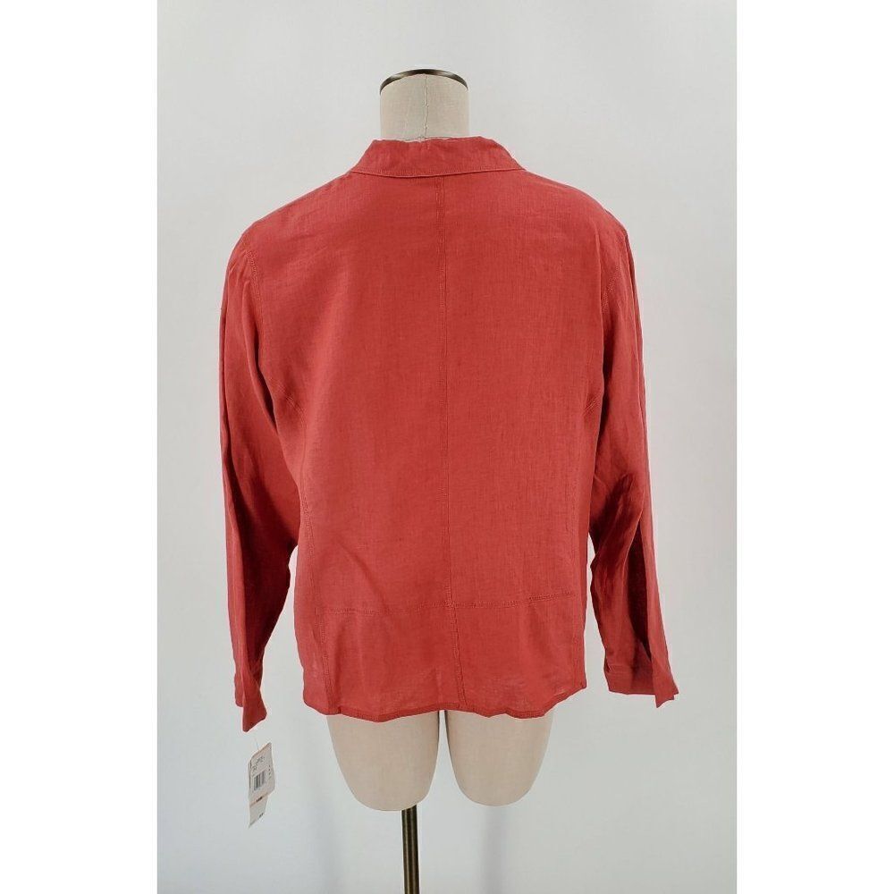 Jones New York Collection Woman Jacket Linen Button Terracotta Size 14W New - Picture 2 of 8